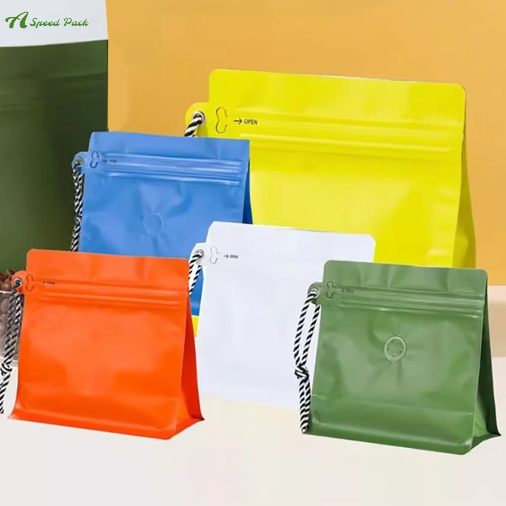 

50pcs Coffee Beans Aluminum Foil Packaging Bag with Rope and Air Valve Sealed Food Powder Tea Nuts Storage Zip Lock Bag