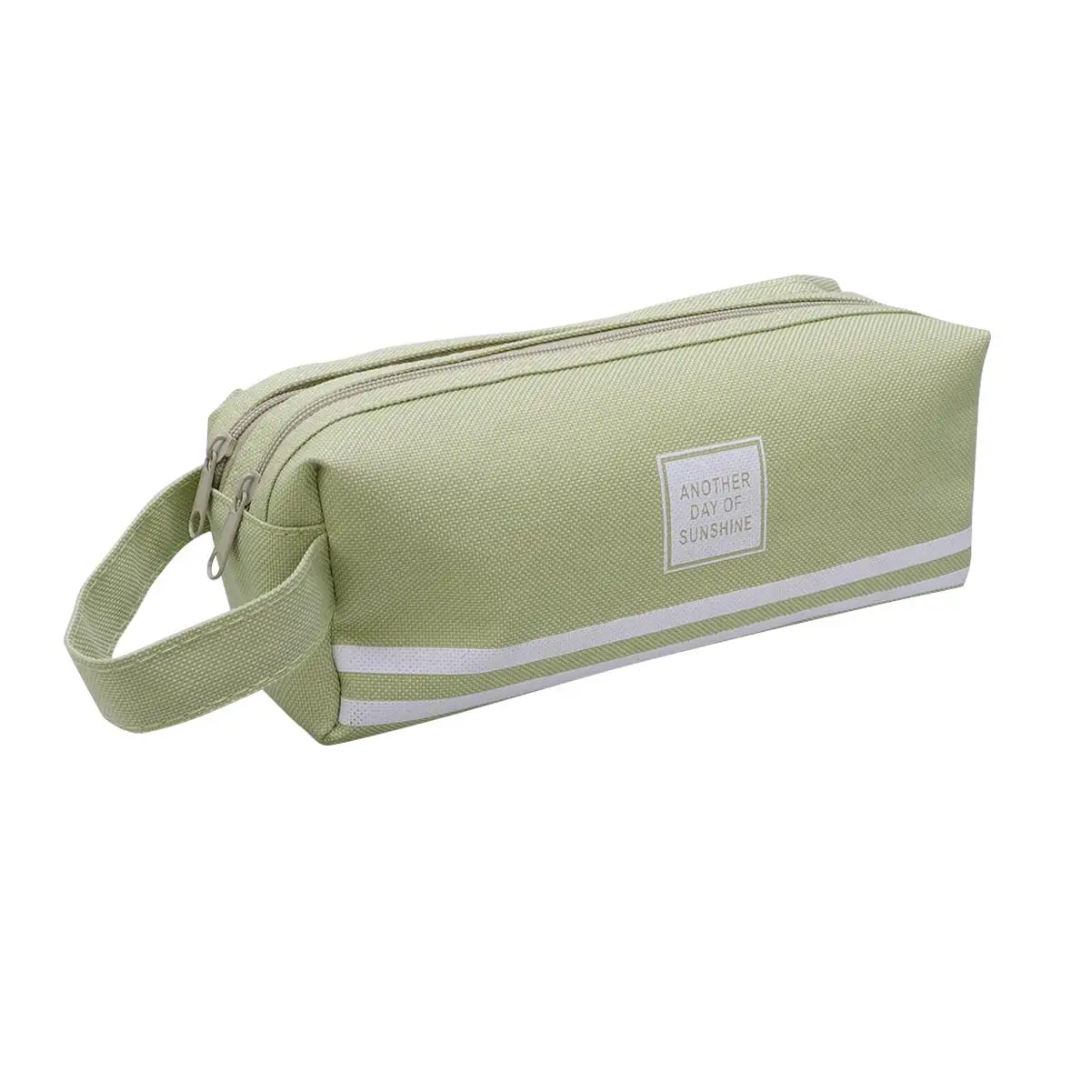 

Double Layer Bag High Pencil Bags Capacity Green Portable Canvas Material Zipper Pouch Storage School Supplies