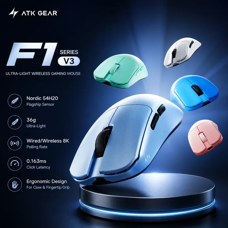 Atk F1 V2 V3 Wireless Mouse Lightweight Ergonomic Gaming Office Mice For Small Medium Hands