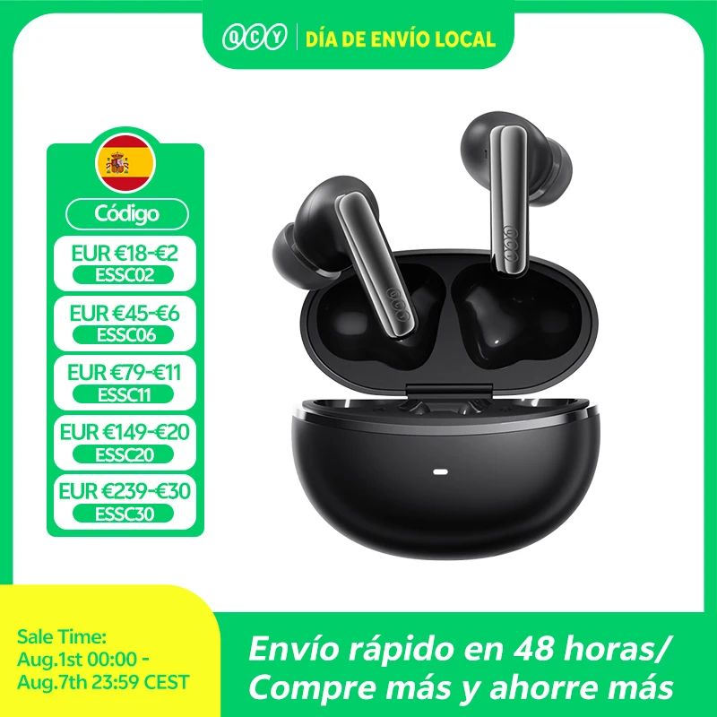 QCY MeloBuds N70 ANC Auriculares inalámbricos Bluetooth 6.0 con cancelación de ruido adaptativa, audio LDAC de alta resolución, 6 micrófonos, 50 horas de reproducción, carga inalámbrica, detección intraaural