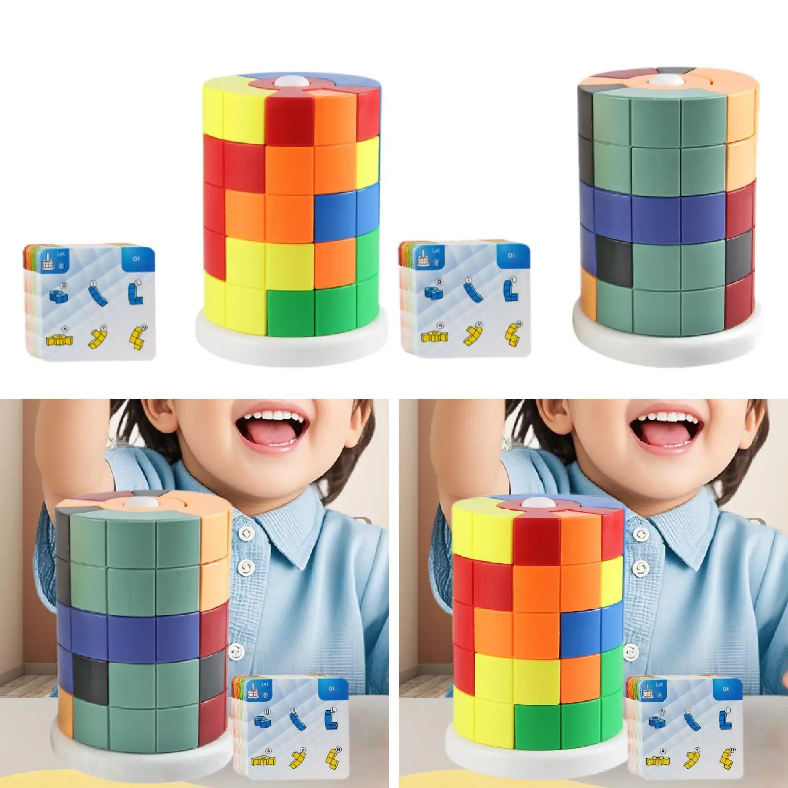 Cylindrical Stacking Fine Motor Skills Interactive Development Kids DIY Puzzle for Boys Girls Children Toddlers Age 1-3 Gifts