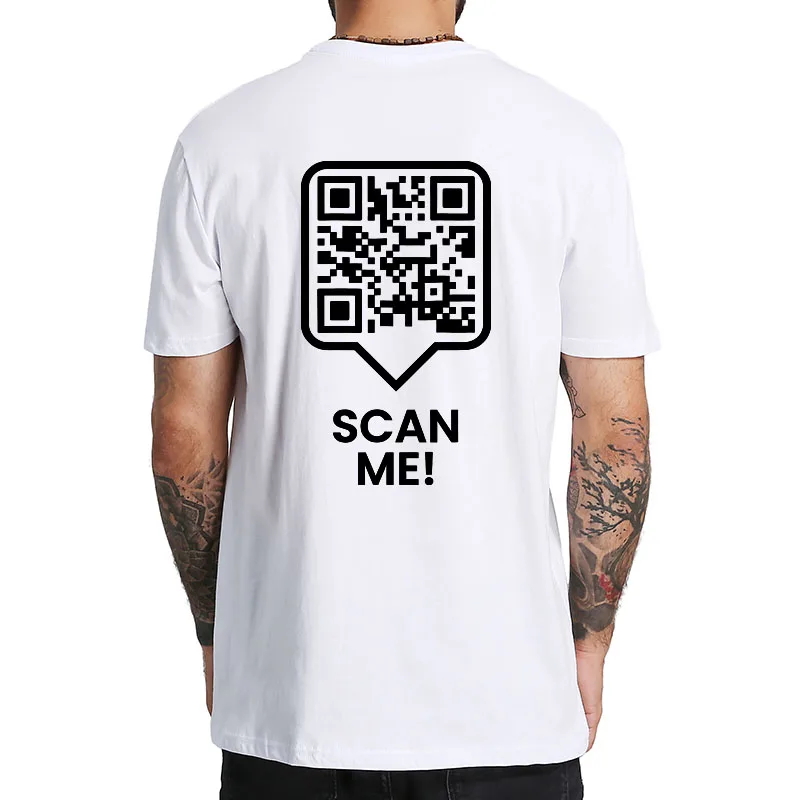 F anda QR Code T Shirt lucu Humor dewasa cetak belakang hadiah aneh lengan pendek 100% katun uniseks lembut pakaian pria ukuran EU