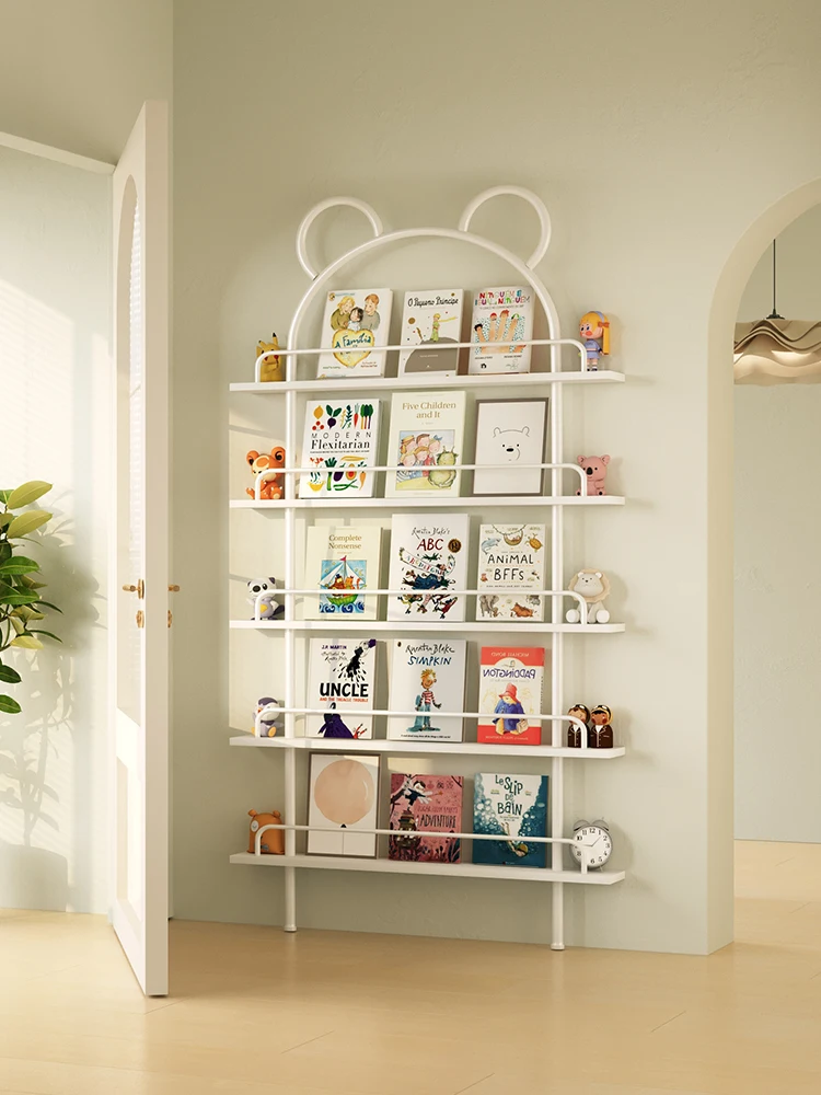 

hgChildren's bookcase door back rack household shelf reading integrated wall punching-free ultra-thin wrought iron