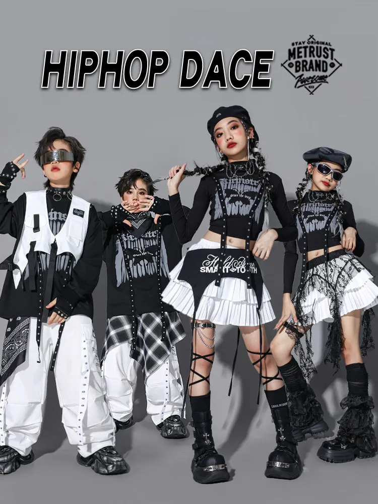 Kids Hip Hop Costume Set Children Streetwear Jazz Dance Clothes Boys Girls Group K-pop Street Dance Sweatshirt Vest Cargo Pants