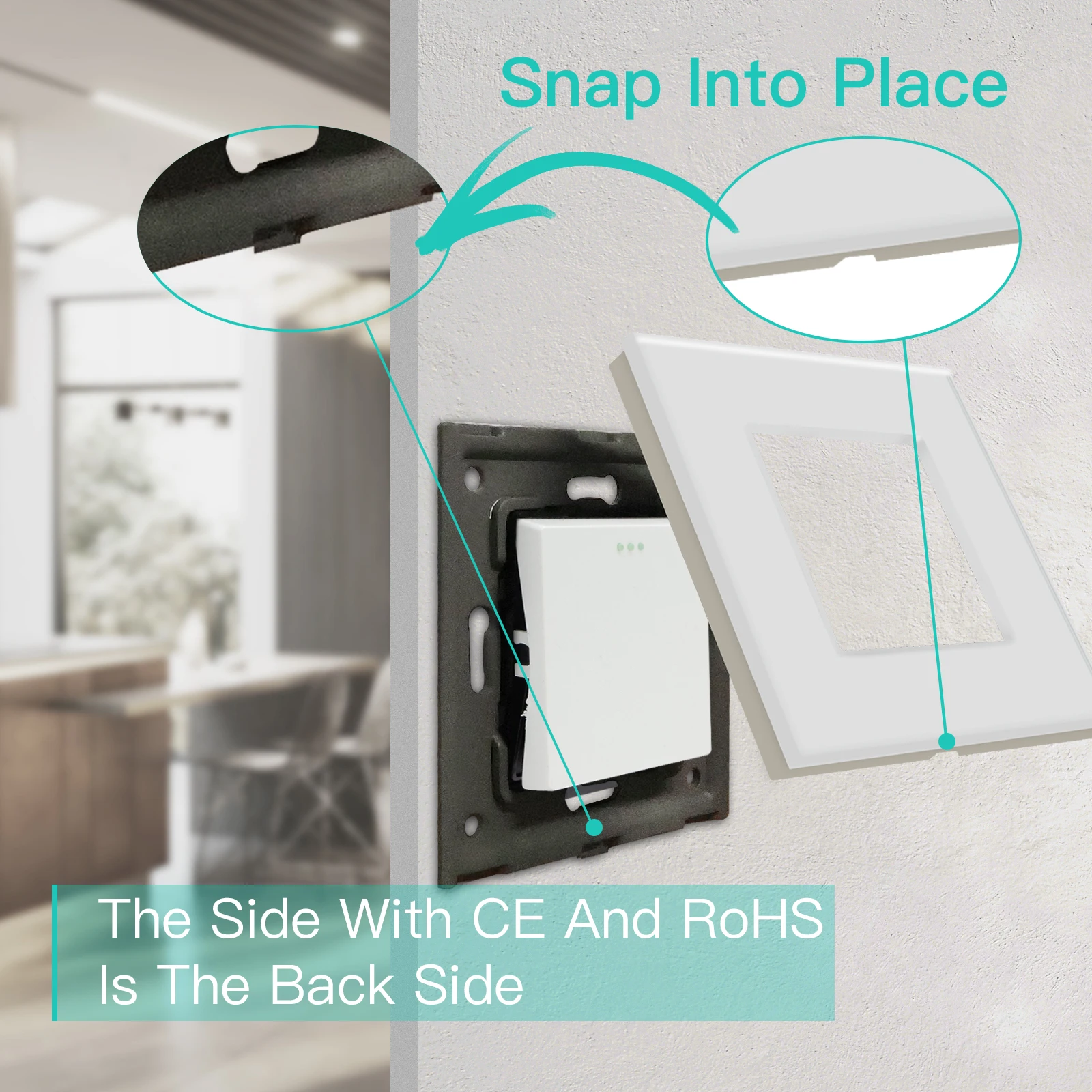 Picture 4: BSEED Wall Switches Button 1Gang 1Way Glass Panel Mechanical Light Switches EU Standard LED Switches 10A