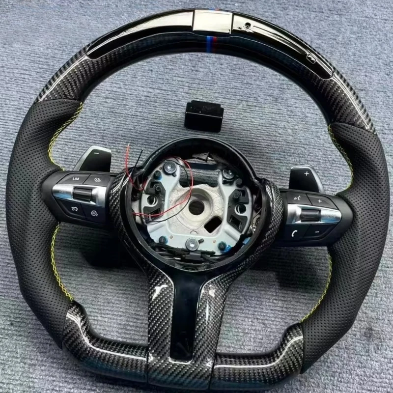 Customized Car Carbon Fiber Flat-bottom Steering Wheel for F20 F22 F25 F30 F10 F15  F21 F40 F52  M3 M4 M5 with LED Leather