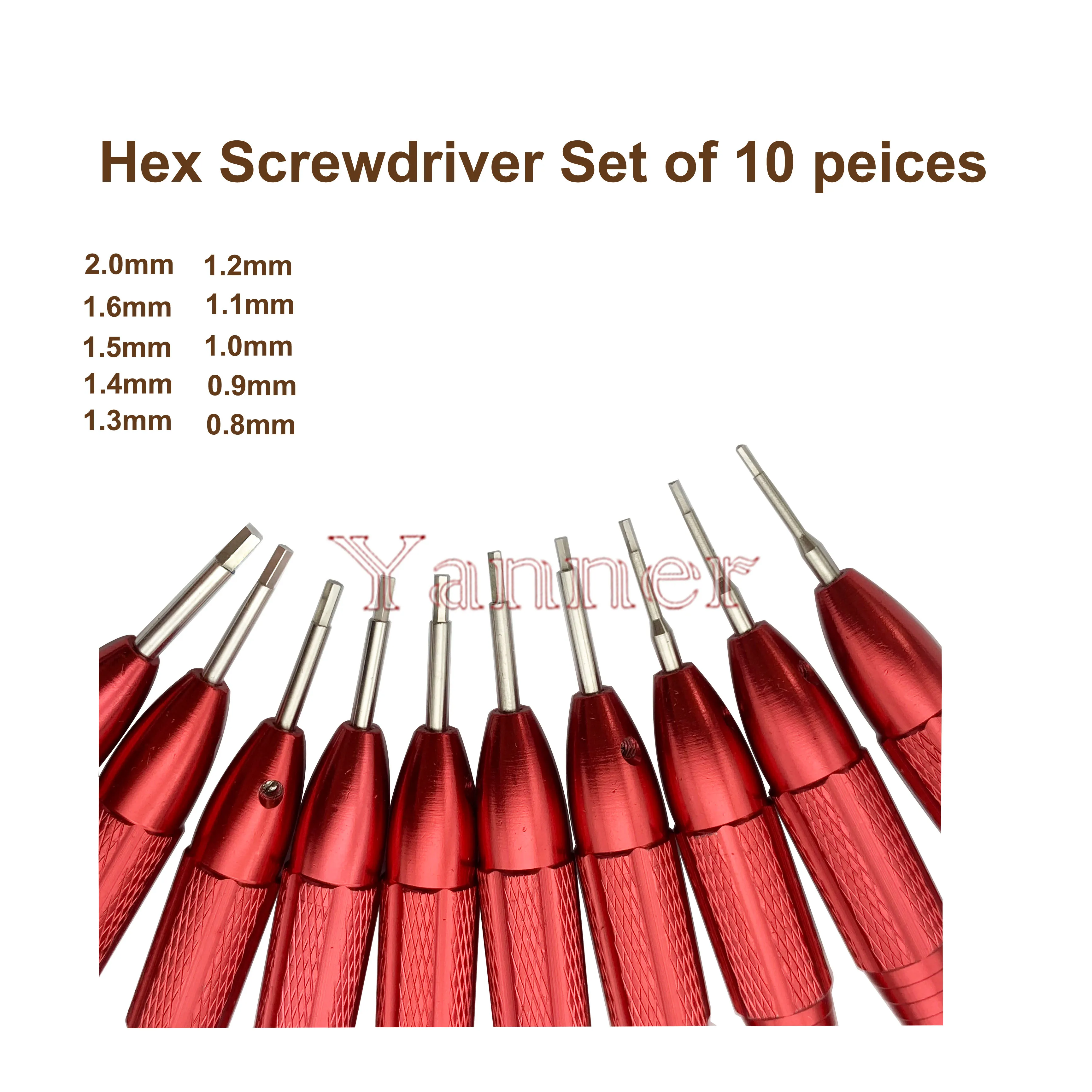 10 Pcs Precision Hex Screwdriver with High Quality Professional Watchmaker Tools 0.8-2.0mm Hexagonal Blade screwdriver