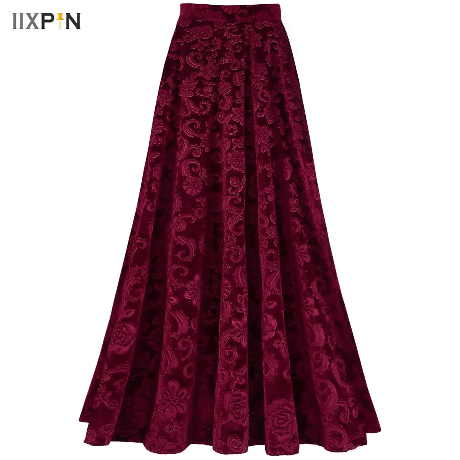 Mulheres retro vintage saia flor impressão modelado cintura elástica saia de cor sólida para festa de casamento bola banquete festa temática