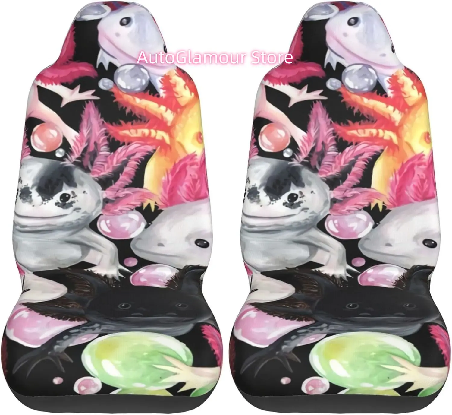 Axolotl (32) 2-Piece   Seat Cover Complete Set - Elastic Seat Protection Cover for Cars, Trucks, Suvs, and Trucks