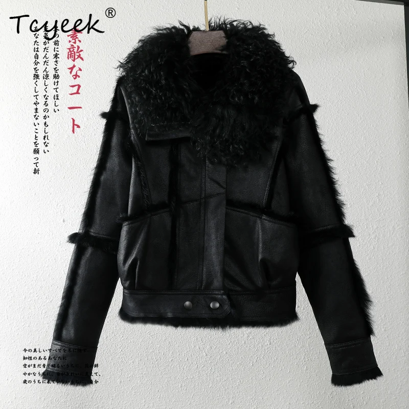 Tcyeek Autumn Winter Rabbit Fur and Fur Integrated Korean Version Square Collar Solid Color Women's Fur Coat Fourrures Femme
