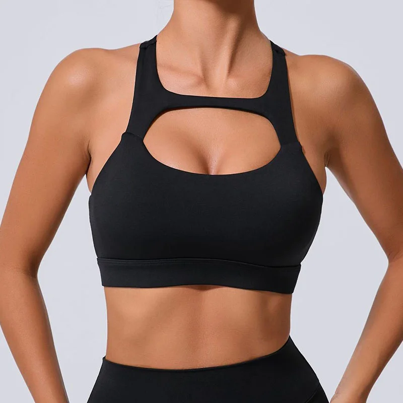 SVEIC Sexy Hollow Sport Bra Yoga Vest Women Underwear Push Up High Impact Shockproof Crop Top Fitness Workout Running Gym Clothe