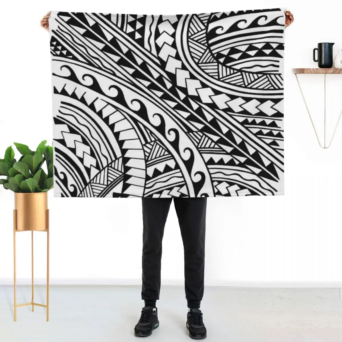Hand drawn polynesian tribal Throw Blanket Blankets For Baby Flannel Fabric sofa bed Fashion Sofas for babies Hair Blankets