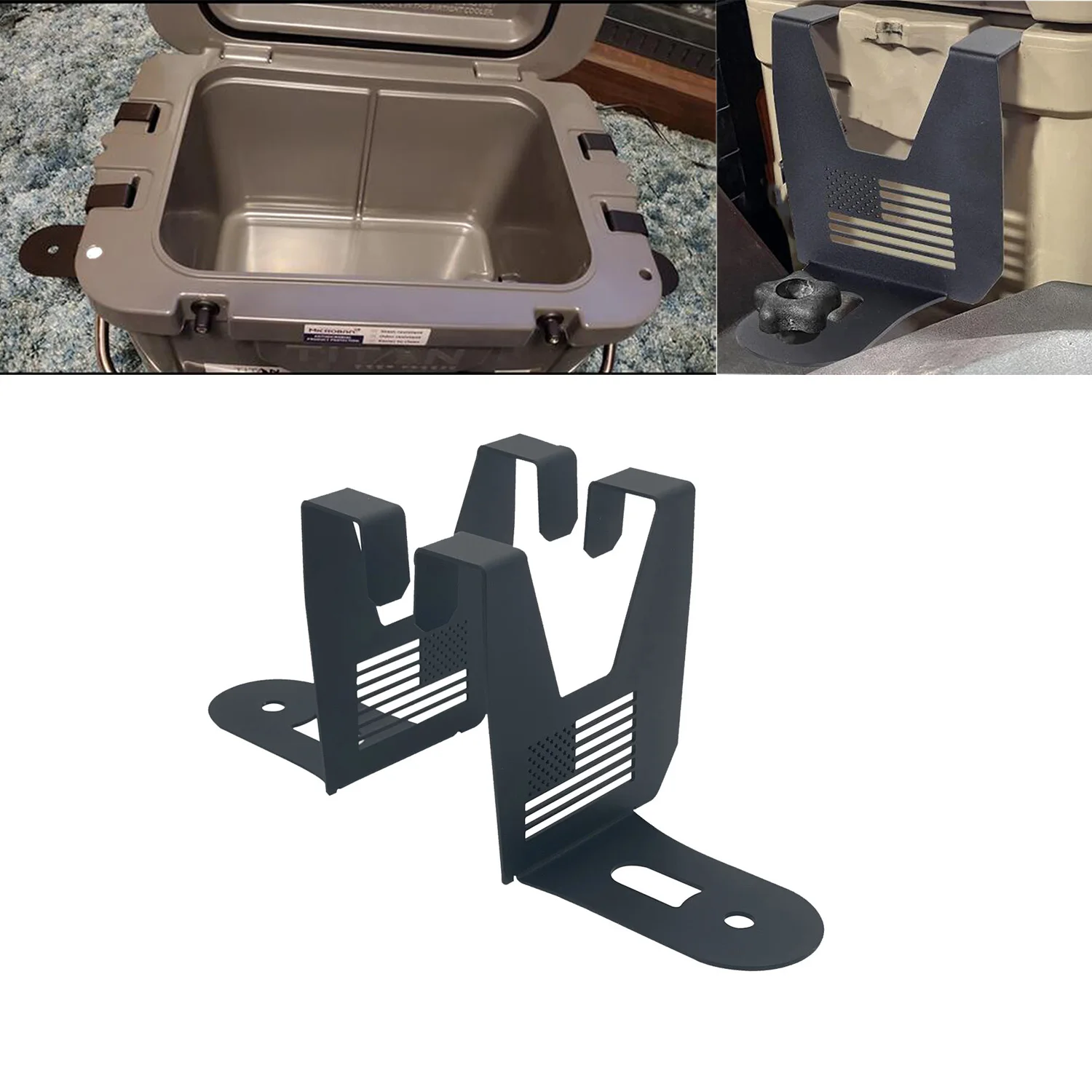 Aluminum USA Flag Style Cooler Mount Brackets For Polaris RZR XP TURBO 1000XP Ozark Trail 26QT