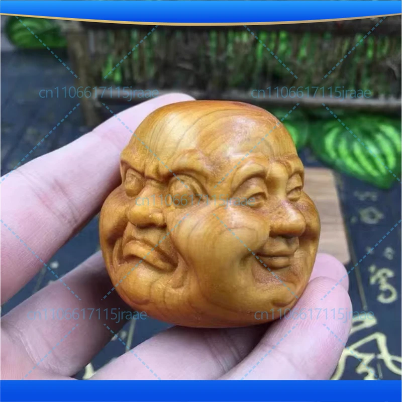 Chinese style cliff cypress  wood carving with four sided Buddha decorations of joy, anger, sorrow, and music People expression