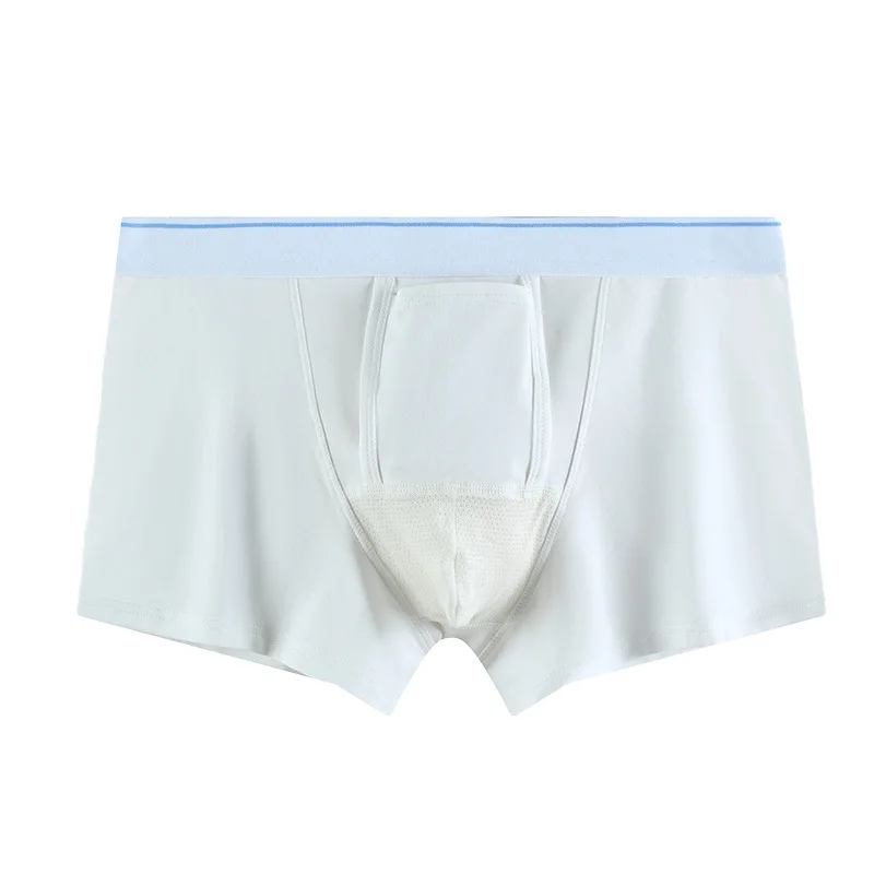 Men's Cotton Boxer Briefs Gun-Egg Separation Pouch Mesh Breathable Anti-Bacterial Underwear Youth Fashion Comfortable Underpants