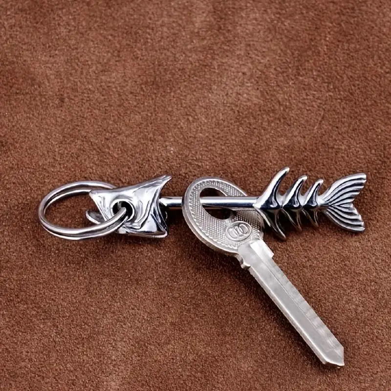 1Pc Vintage Fishbone Keychain Detachable 3D Design Unique Personalized Key Ring for Car Bag Gift Accessory
