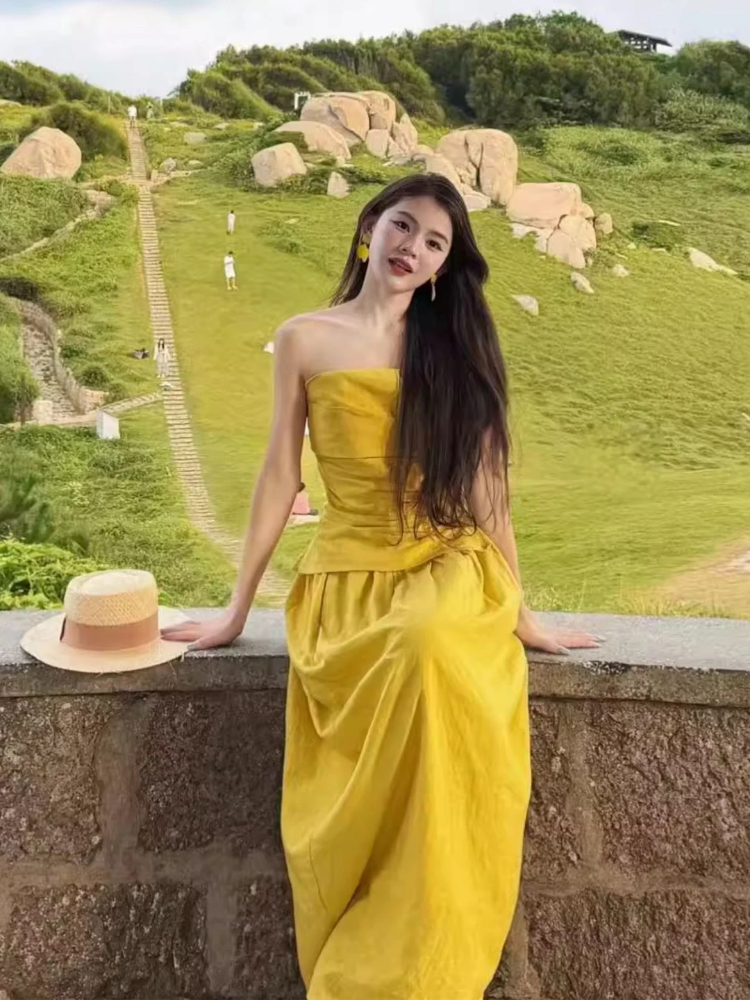 

Желтый пляжный комплект Vaion Sle для женщин: топ-бюстье с рюшами и юбка, дышащий, легкий...