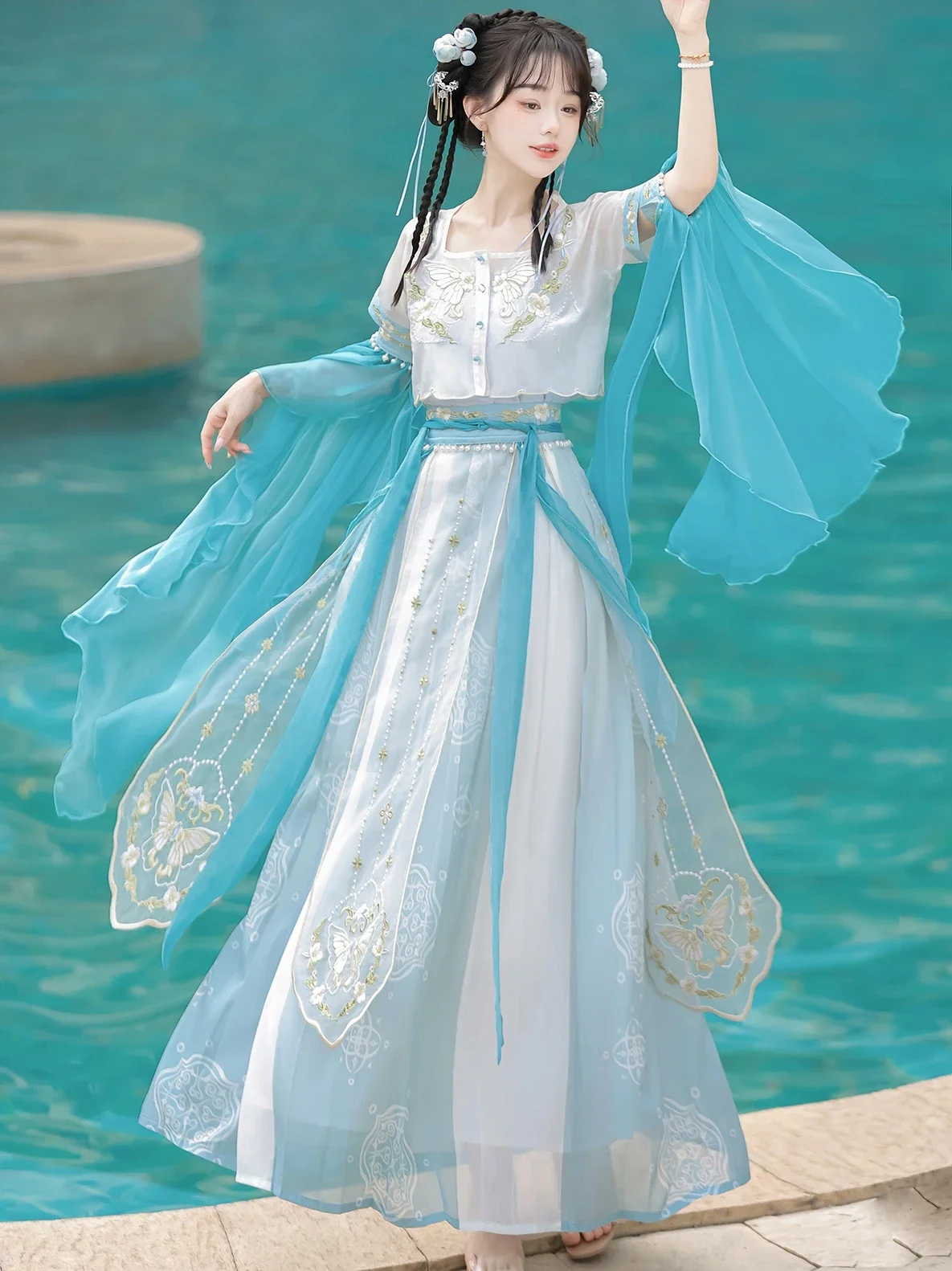 Exotic Style Dunhuang Kweichow Moutai Embroidery Improved Hanfu Suit Han Elements Dance Western Performance Wear Shooting Photo