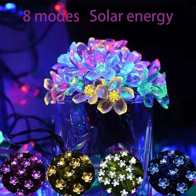 Outdoor solar garland fairy lights flower color string cherry blossom 12/7M LED lights Christmas party garden wedding decoration