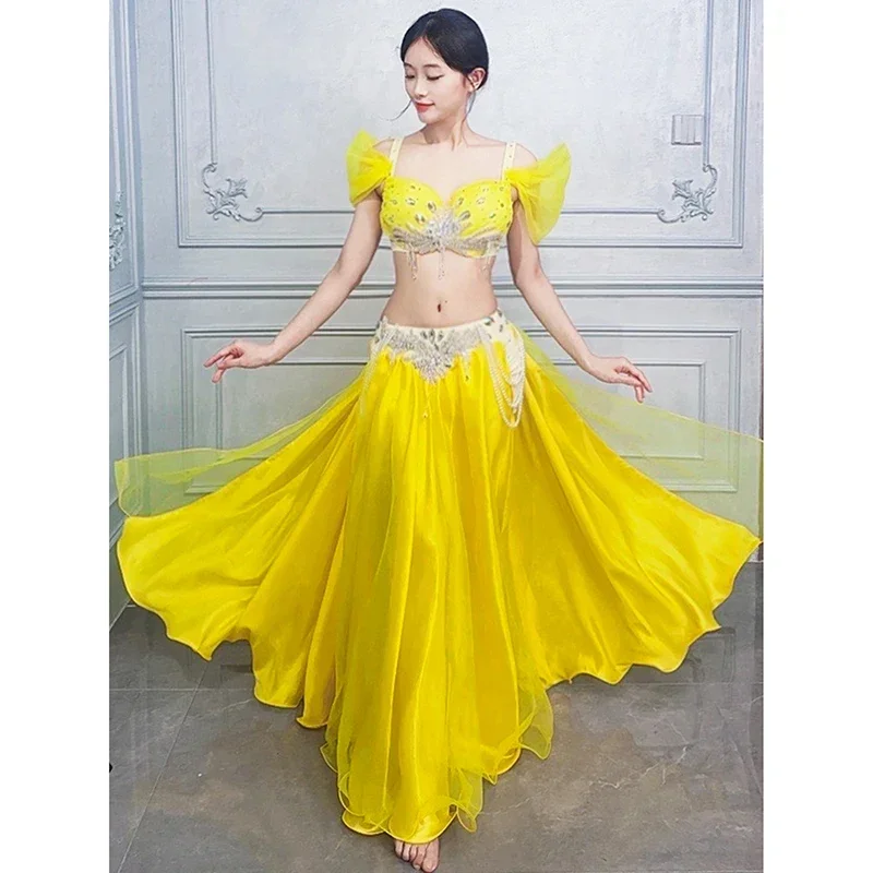 BellyDance Performance Costumes for Women  Senior AB Stones Bra+long Skirt 2pcs Oriental Dance Professional Competition Clothing