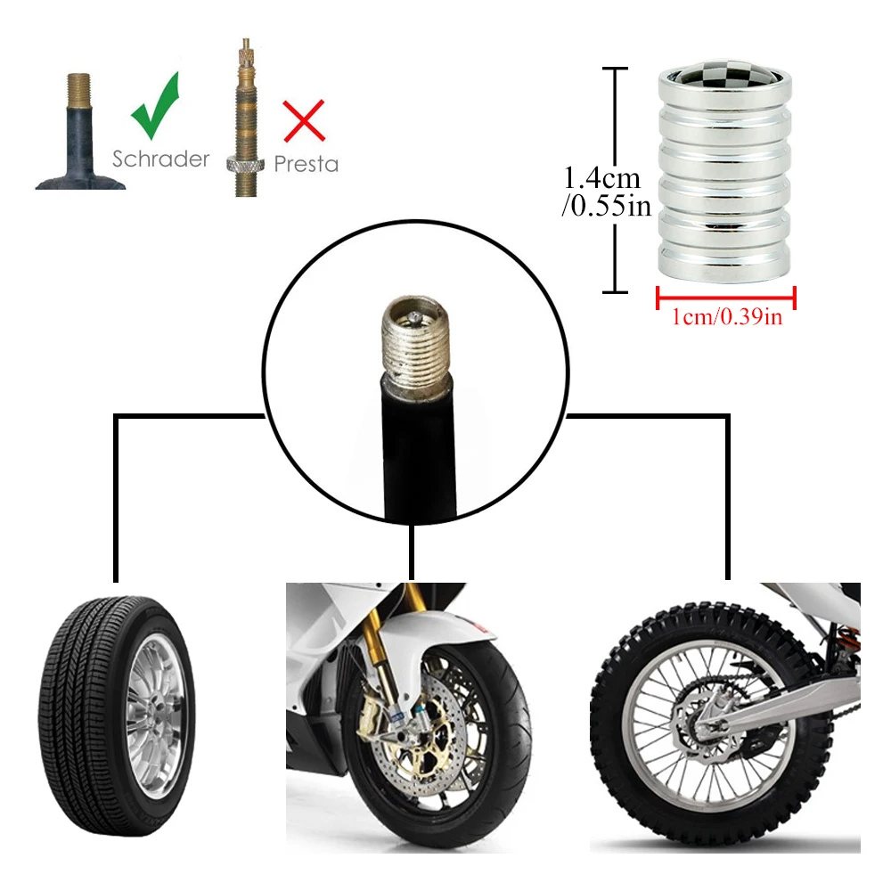 AUTCOAT 4Pcs Black and White Grid Car Truck Motorcycle Bike Tire Air Valve Caps Tire Valve Cap Car Full Thread Style Airtight