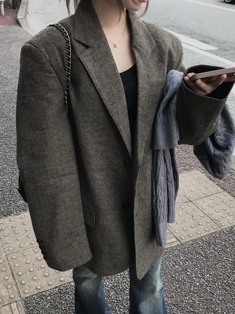 

Ele Single-Button Loose Casual Women's Suit Jaet Korean Sle Commute Top for All Seasons Faionable Winter New Arrival