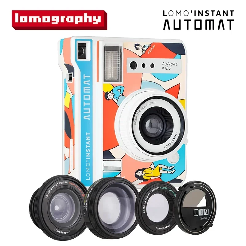 Lomography Lomo'Instant Automat Auto Metering Camera Sundae Kids Love 2-3 with 3 Lenses and Image Splitter Set