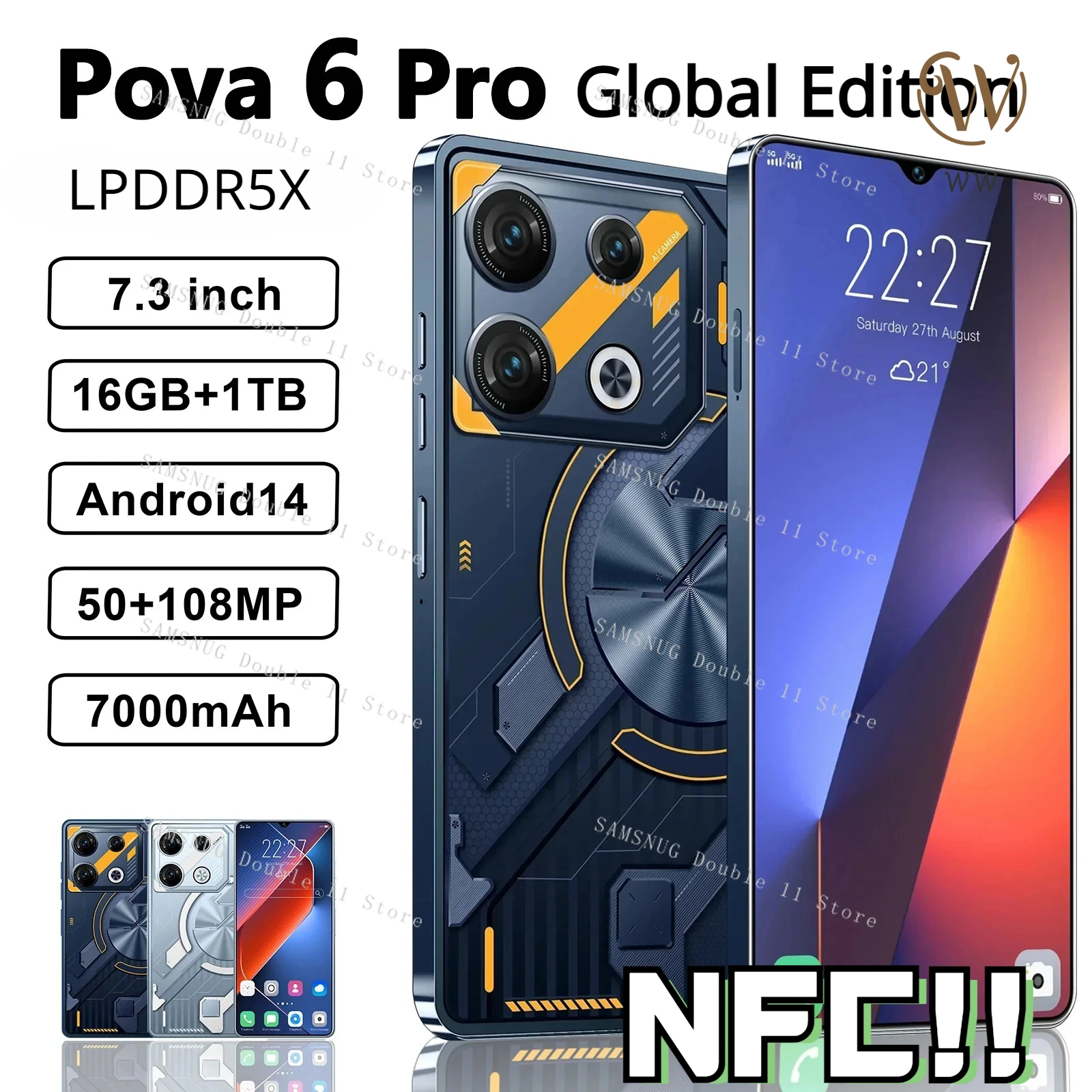 

Original Pova 6 Pro Flagship Global Edition AI Smartphone 5G+ Dimensity 9200 7.3-inch LPDDR5X 22G+2TB 50+108MP Android 14 NFC