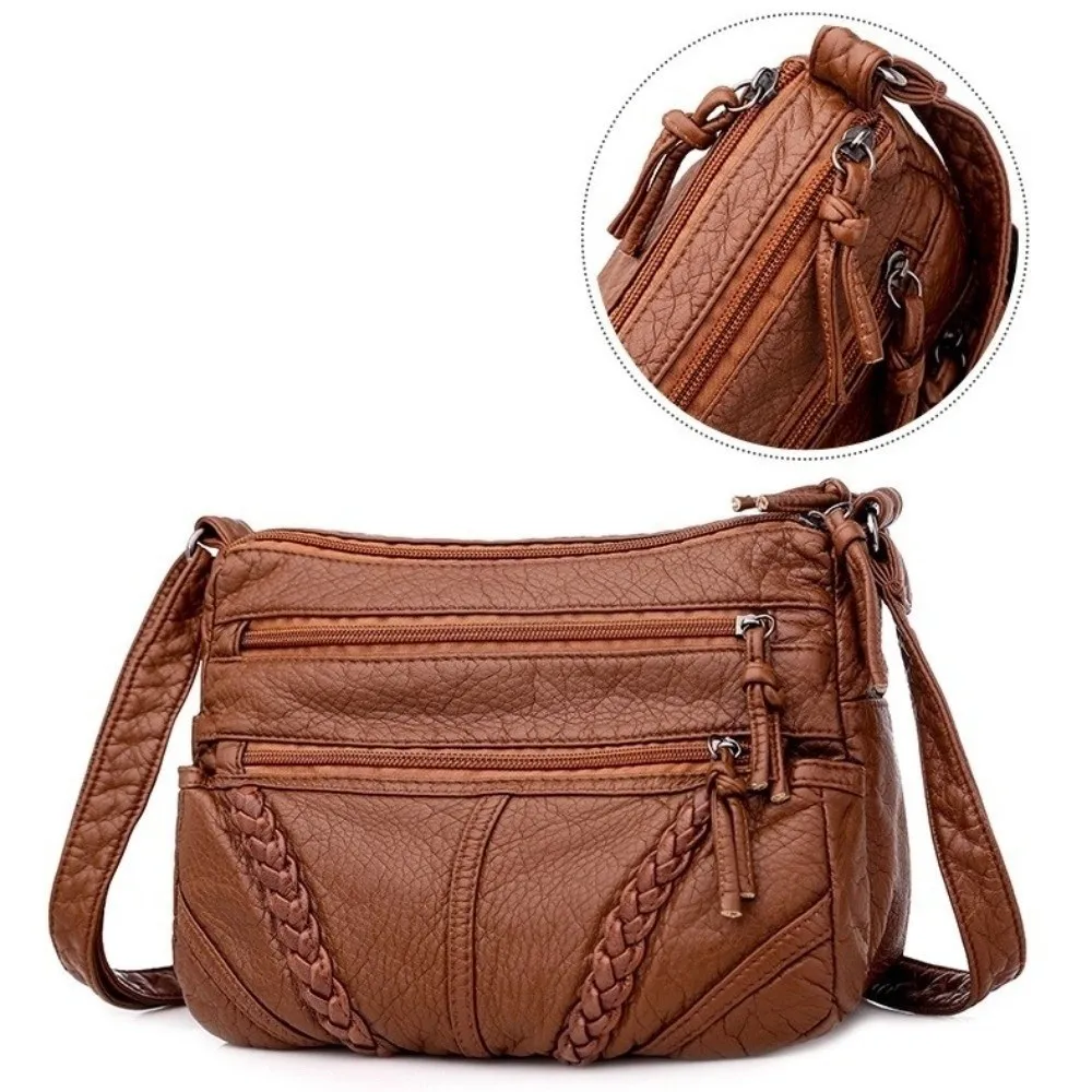 

Fashion Soft Leather Women Shoulder Bags Large-capacity Vintage Female Crossbody Bag Multi-Layer Solid Color Messenger Bag Gift