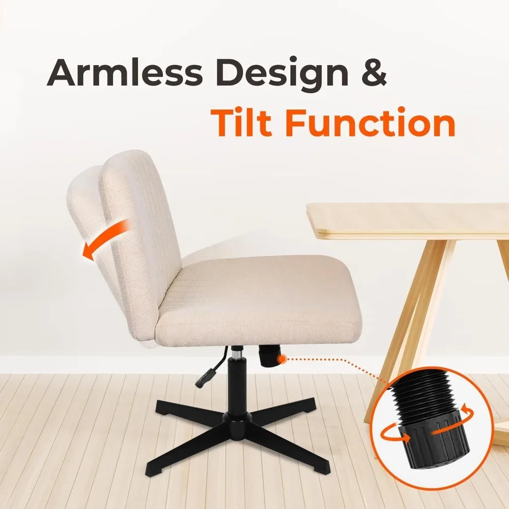 Criss Cross Chair, Armless Legged Office Desk Chair, No Wheels Swivel Modern Ergonomic Vanity Fabric Wide Comfy Computer  Chair