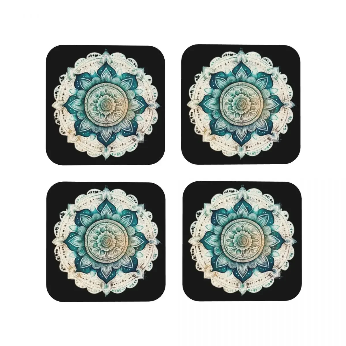 Bohochic Mandala In Blue Coasters Coffee Mats Set of 4 Placemats Cup Tableware Decoration & Accessories Pads for Home Dining Bar