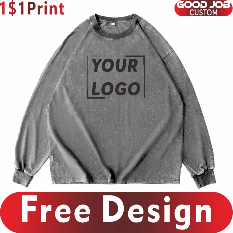 

Custom T-shirts Vintage Long Sleeve shirts Print Logo Casual Round Neck Tops Embroidery Personality Pattern Workwear Design