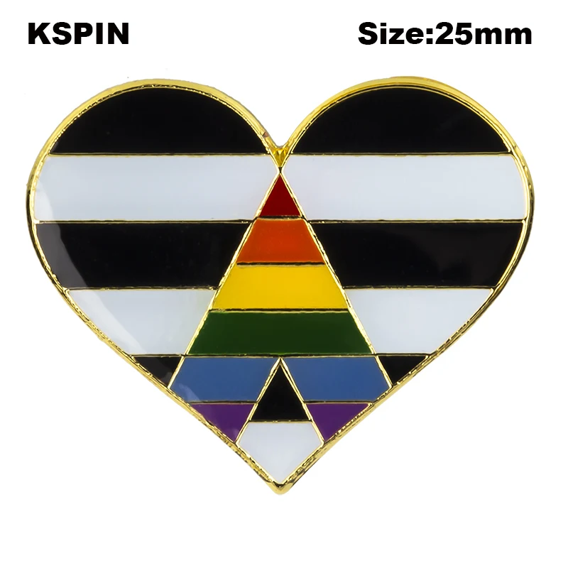 Straight Allies heart shaped Badge Symbol Pin Metal Badges Decorative Brooch Pins for Clothes Brooch Jewelry XY0638