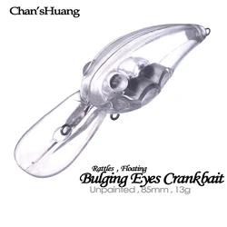 Chan’sHuang 20PCS Unpainted Blanks Bait 8.5cm 13g Floating Rattles Bluging Eyes Crankbait DIY Handmade Artificial Fishing Lure