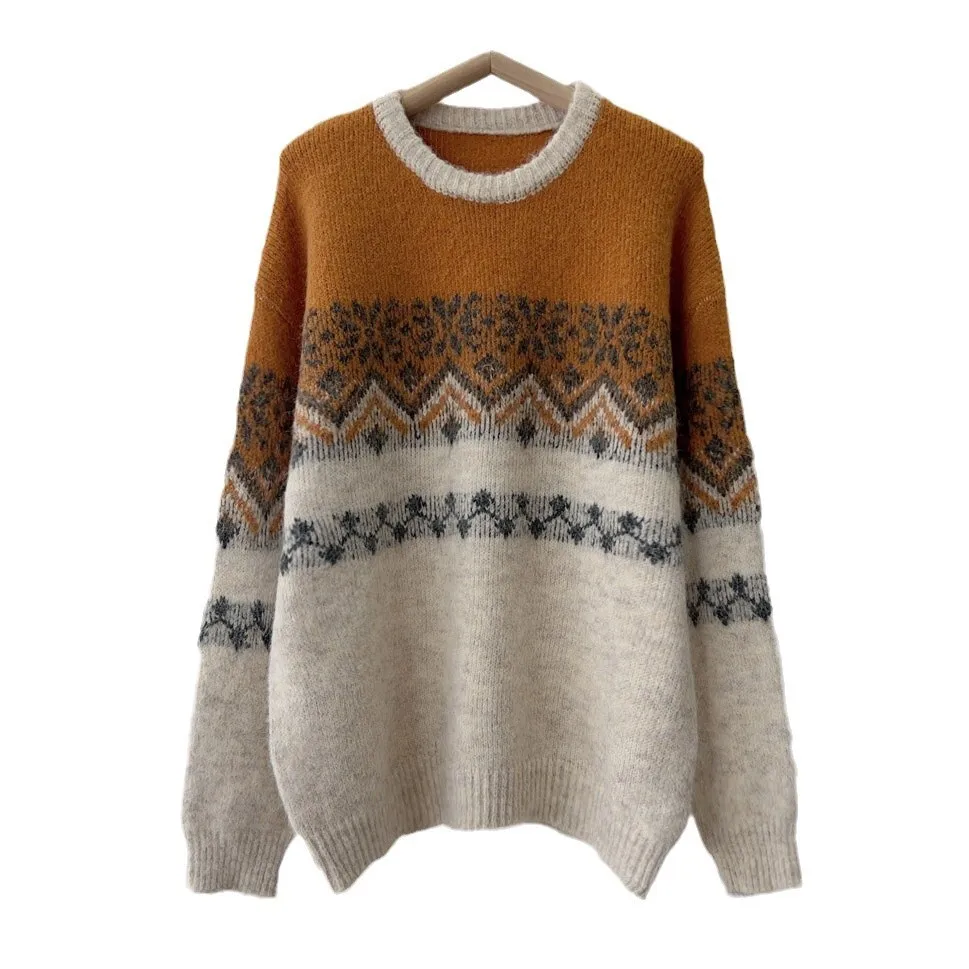 UMI MAO suéter de punto Top patrón de diamante Otoño Invierno suelto suave lana estilo perezoso suéter mujeres