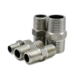 Aço inoxidável Encaixe de Tubulação Conector, rosca BSP, cabeça dupla, macho Rosca Encaixes de Tubulação, 304 316, 1/8, 1/4, 3/8