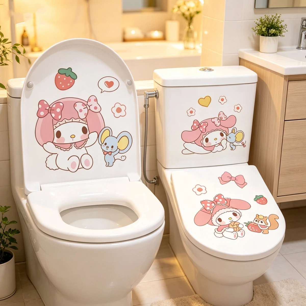Sanrio Mellohi Toilet Poster, Waterproof PVC Bathroom Poster, Removable Wall Poster, Suitable for Home Use.