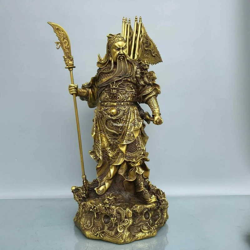 

20'' brass copper home feng shui wealth nine dragon Guan Gong Guan Yu statue