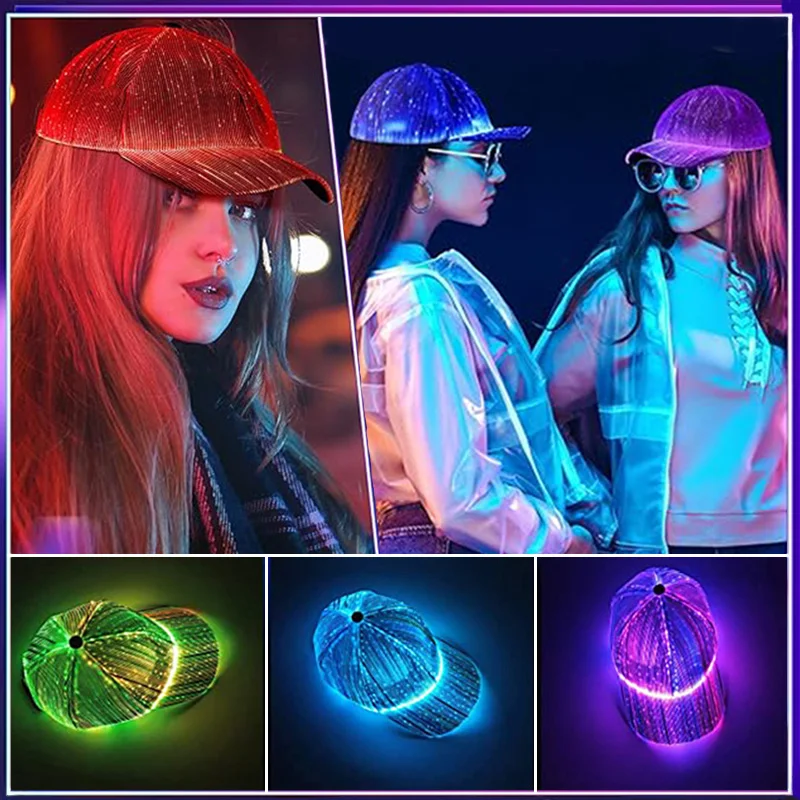 Cool LED Luminous Cap 7 Colors Glowing Baseball Caps night running fashion Hats for nightclub dance party DJ costume