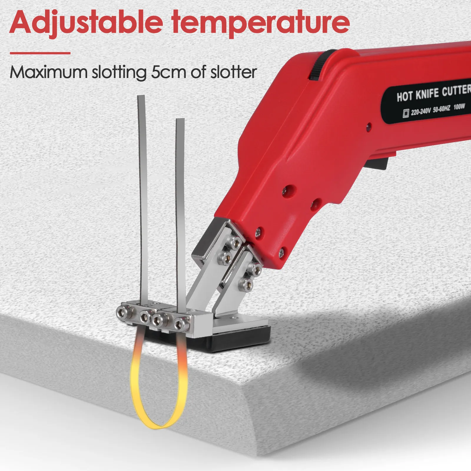 Cortador de espuma de poliestireno de 100 W Cortador de alambre caliente hasta 500 ° C Calentamiento rápido 100 mm Profundidad de corte (UE 220 V) Máquina de trineo de corte 220 V Enchufe UE