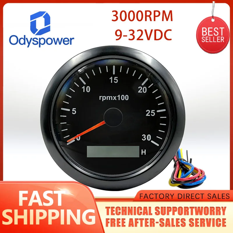

85MM Diesel Engine Tachometer Sensor RPM Gauge REV Counter 3000RPM with Digital Hourmeter Backlight