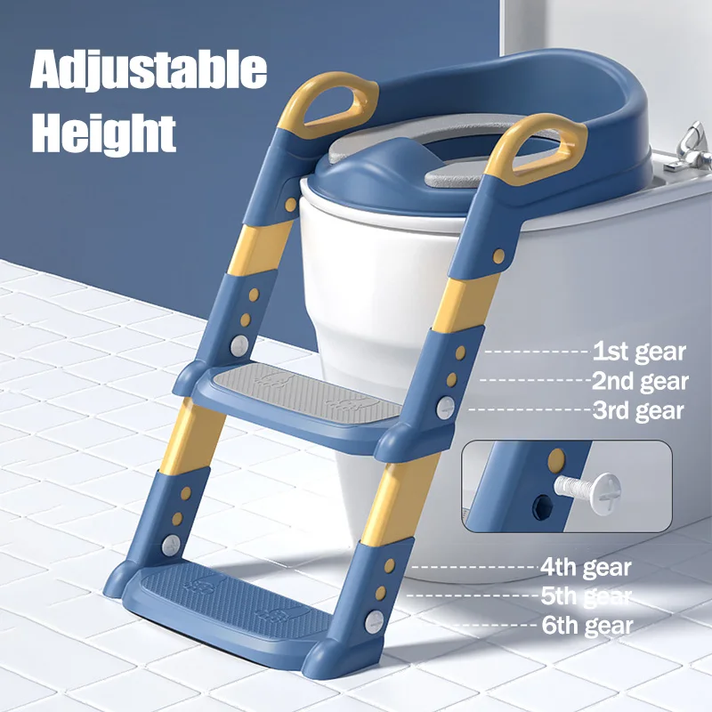 Toddler Stepped Toilet Seat Folding Rack Step Stool Stair Training Toilet for Boys Kid Baby Anti-Slip Adjustable Potty Chair