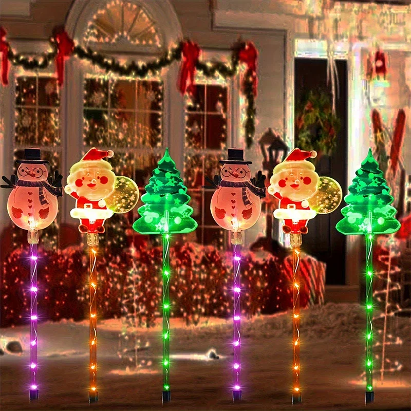 Solar Santa Claus Christmas Tree Elk 6 In 1 Lawn Lights Outdoor Garden Solar Lawn Lights For Lawn Yard Christmas Decorations