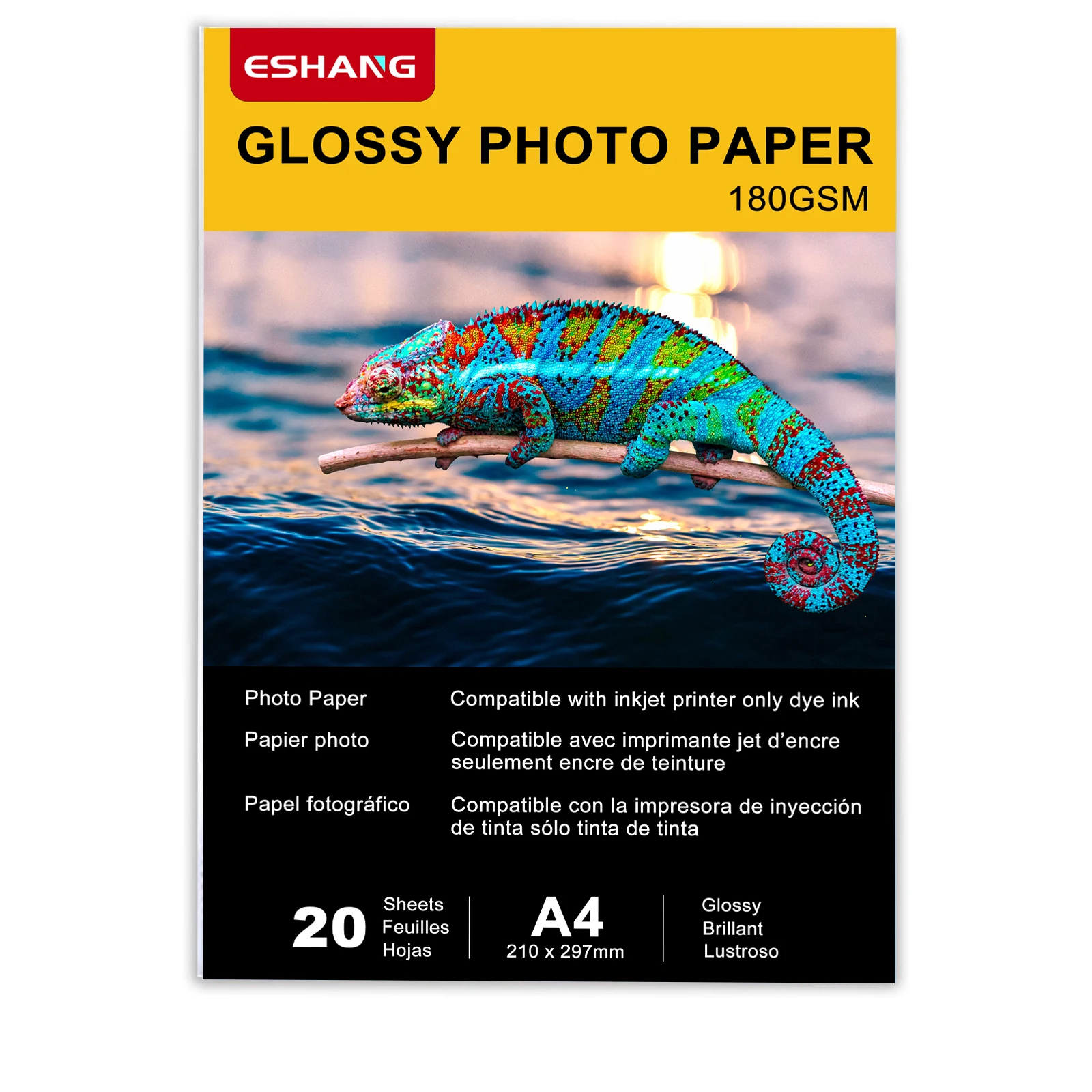 ESHANG 20 Sheets A4 Glossy Inkjet Paper 8.3x11.7 Inches Compatible with Inkjet Printer Use DYE INK 180gsm