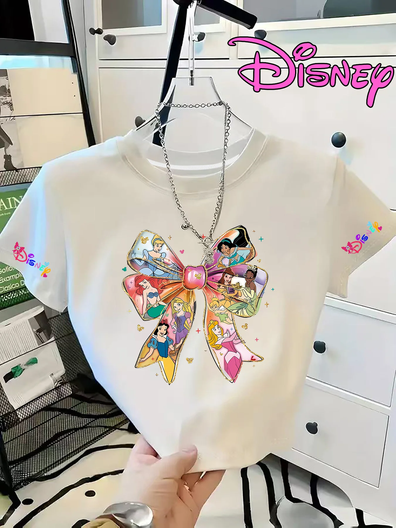 

Футболка с рисунком принцесс Диснея, одежда для индивидуального стиля, одежда больших размеров, одежда на все времена года, новая модель, унисекс, футболка Y2k с короткими рукавами для пар