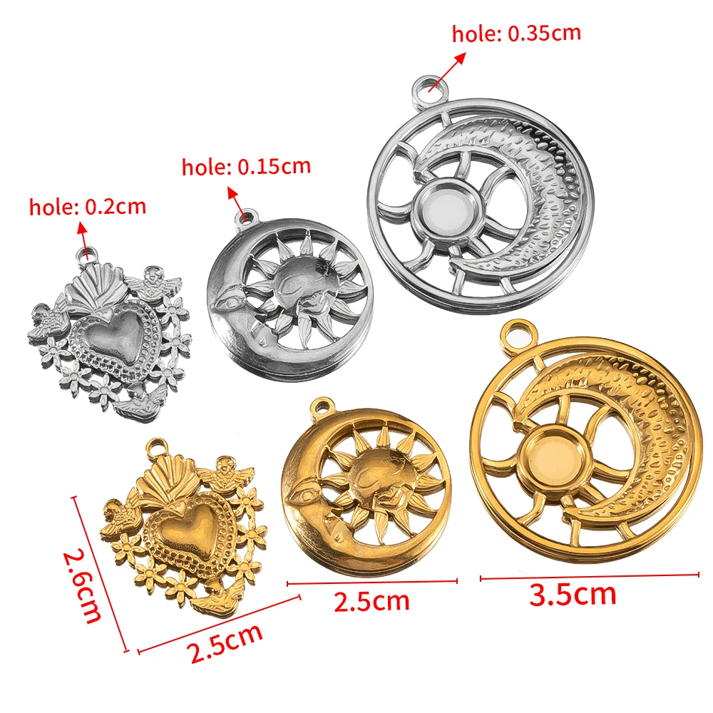 스테인리스 스틸 태양 달 참 골드 컬러 펜던트, DIY 쥬얼리 제작, 귀걸이 목걸이 팔찌 쥬얼리 액세서리, 2 개