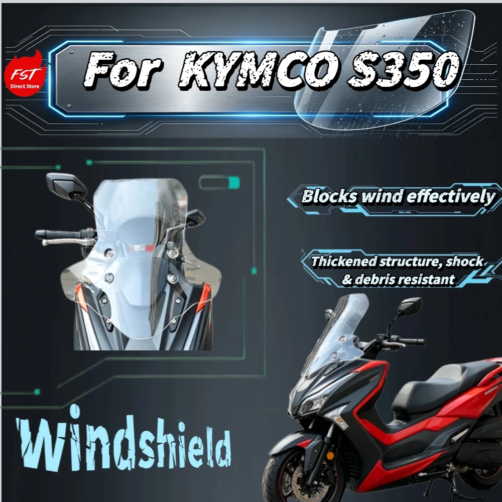 For Kymco Xciting S350 Enlarged Widened Windshield With Hand Guards Front Wind Glass Modified Parts