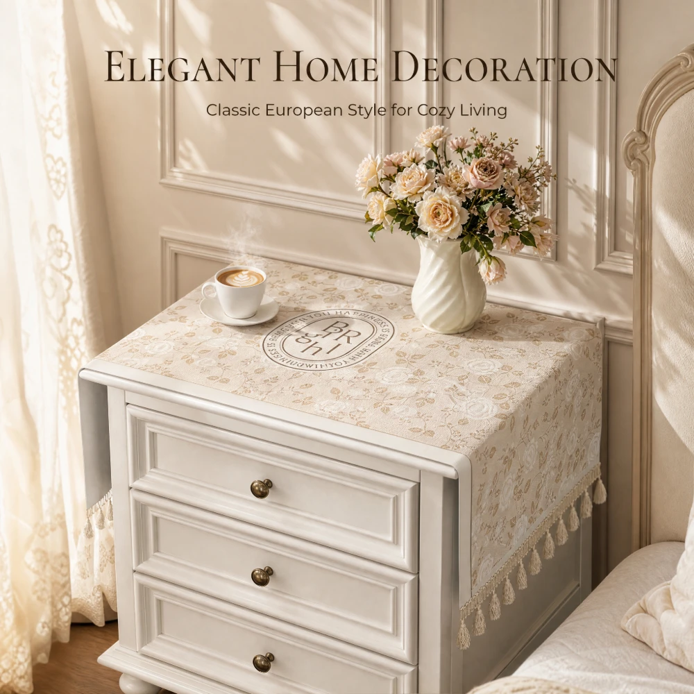Reusable Washable American Light Luxury Dust Cover Multi‑Purpose Bedside Table Fridge Microwave Anti‑Dust Protective Decor Cloth