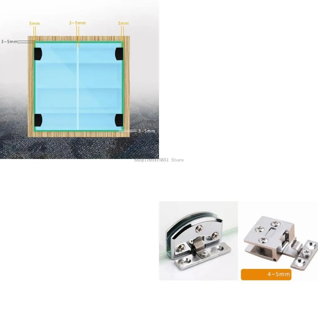  Glass Door Hinge Non-porous Bathroom Gate Clamp with Screws & Rubber Gasket