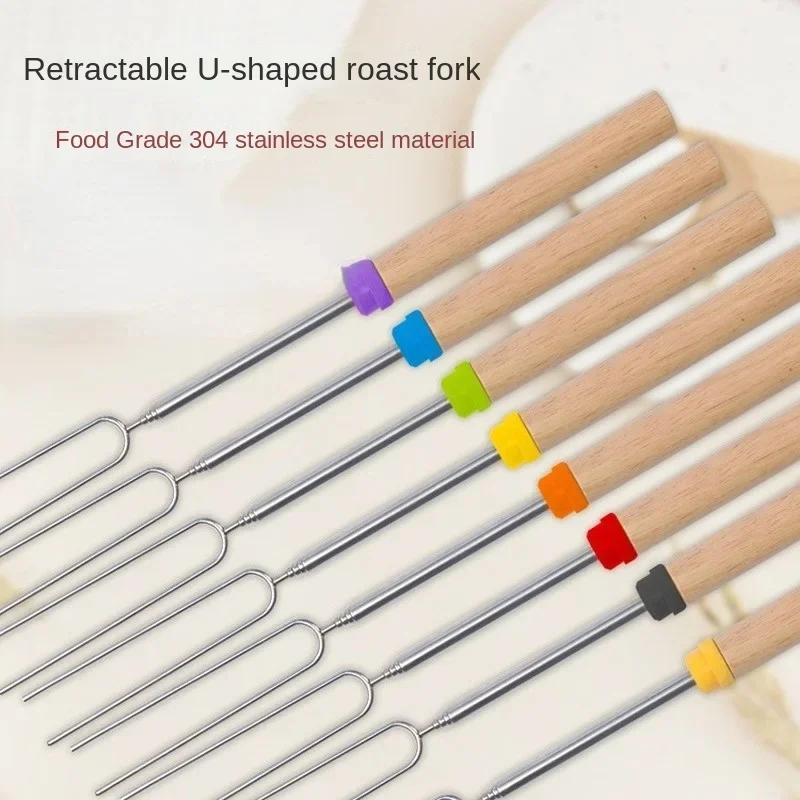 

Outdoor BBQ Stainless Steel BBQ Fork Camping Barbecue Tools Telescopic Skewer Barbecue Tools Barbeque Accessories Skewer Rack